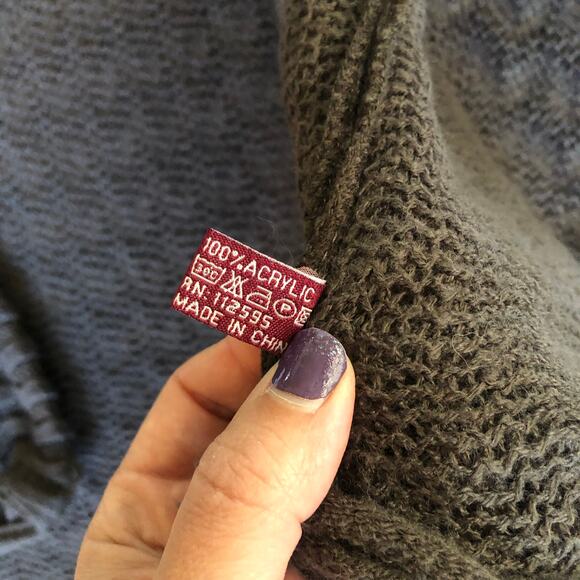 Open Front Chevron Knit Long Cardigan Duster Brown Fringe OS Y2K Boho Festival - Picture 7 of 9